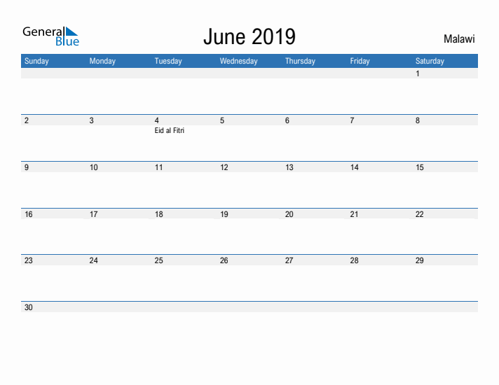 Fillable June 2019 Calendar