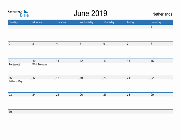 Fillable June 2019 Calendar