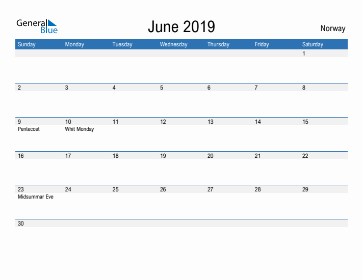 Fillable June 2019 Calendar