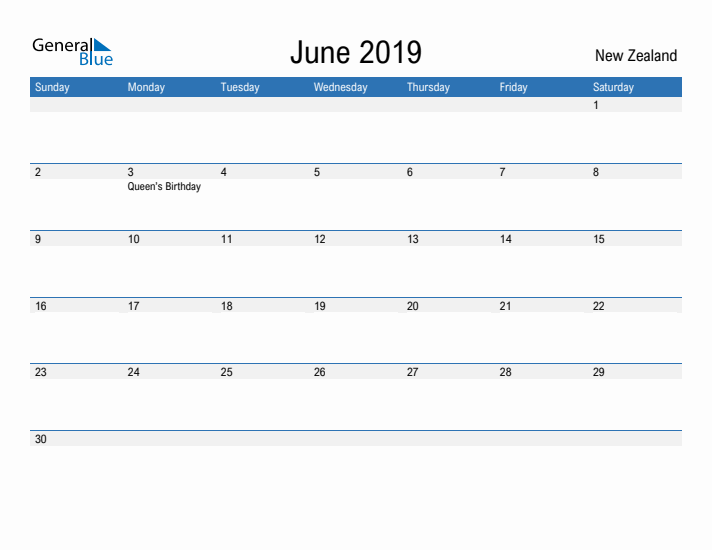 Fillable June 2019 Calendar