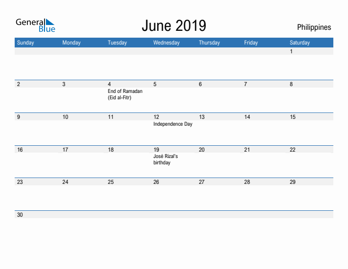 Fillable June 2019 Calendar