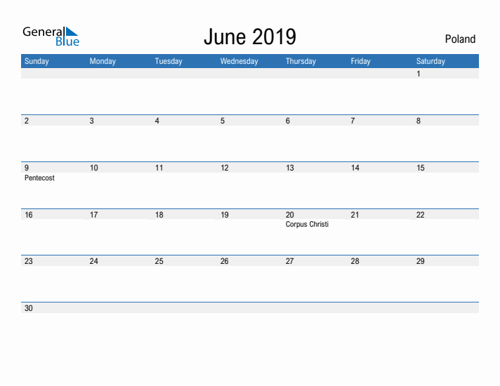 Fillable June 2019 Calendar