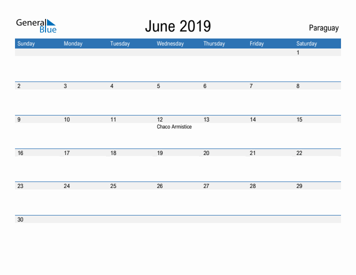 Fillable June 2019 Calendar