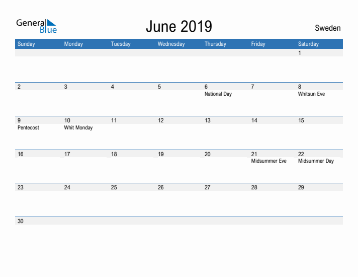 Fillable June 2019 Calendar