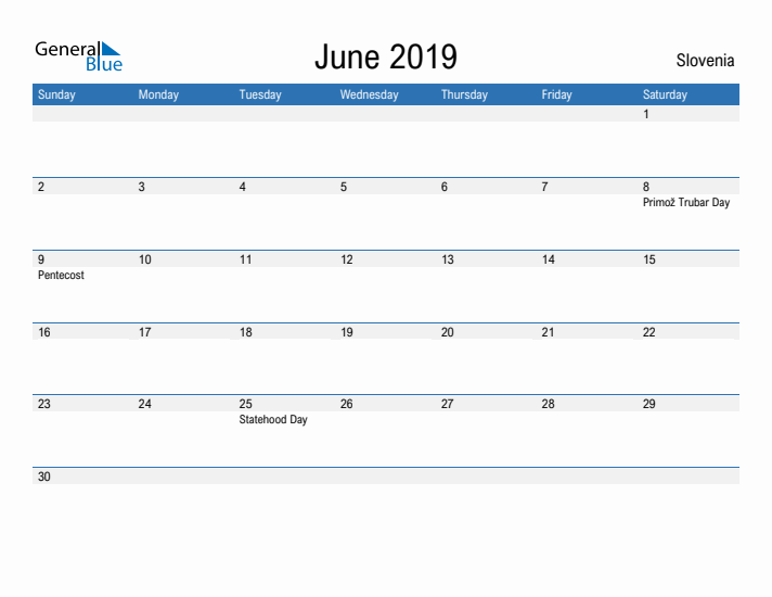 Fillable June 2019 Calendar