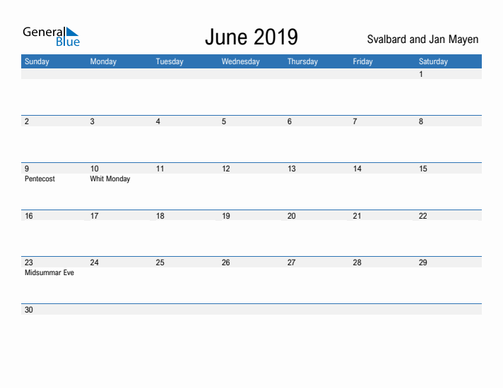 Fillable June 2019 Calendar