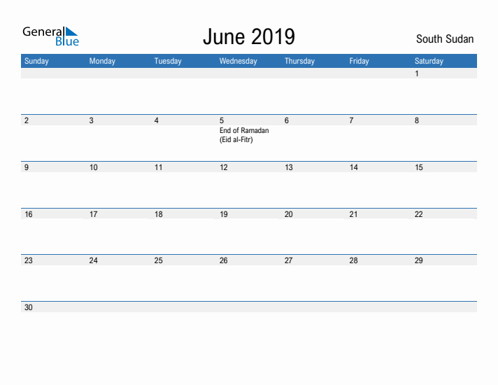 Fillable June 2019 Calendar