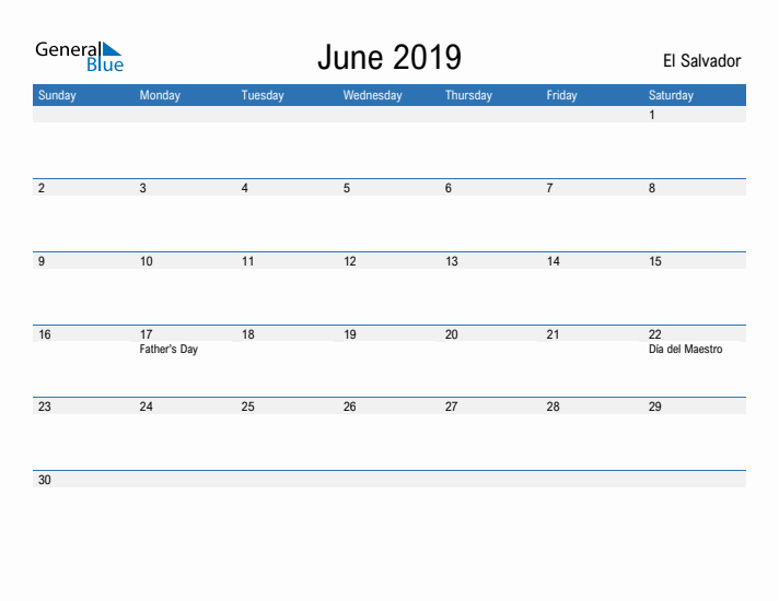 Fillable June 2019 Calendar