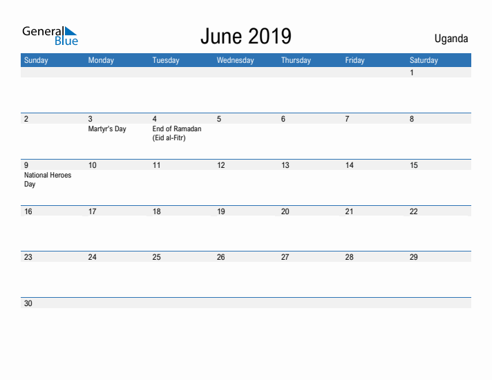 Fillable June 2019 Calendar