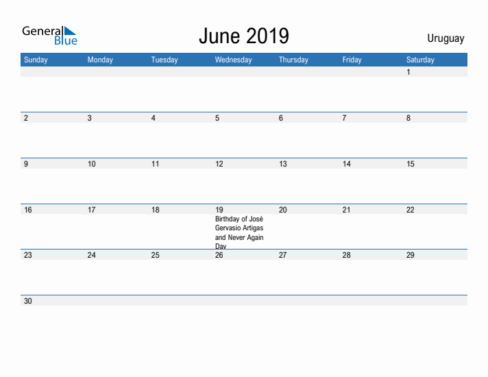 Fillable June 2019 Calendar