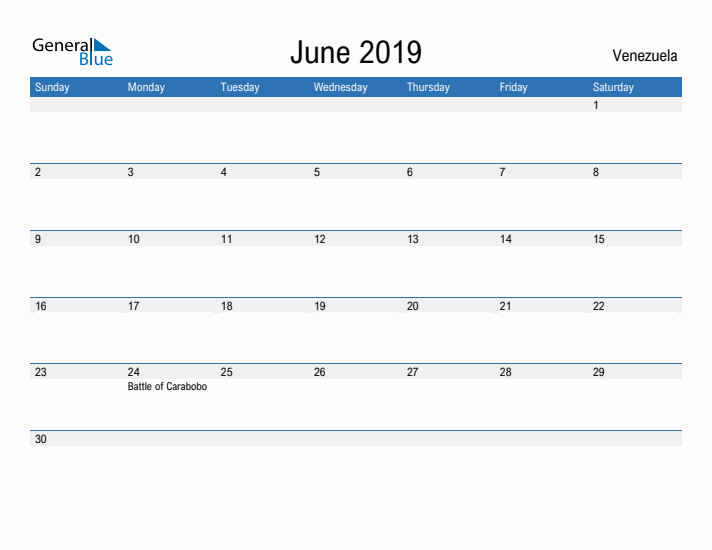 Fillable June 2019 Calendar