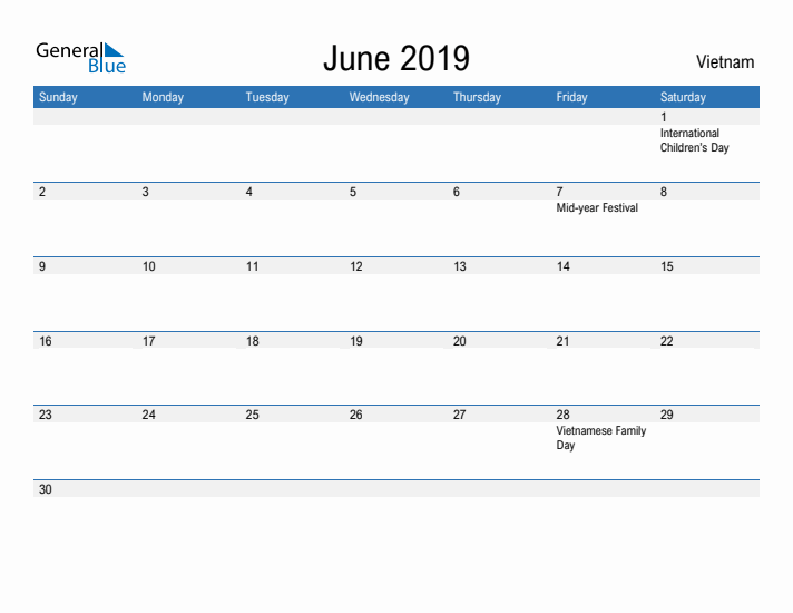 Fillable June 2019 Calendar