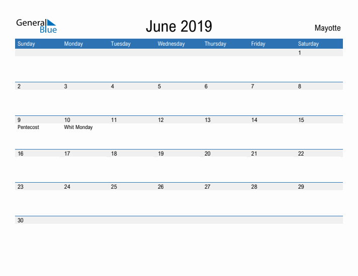 Fillable June 2019 Calendar