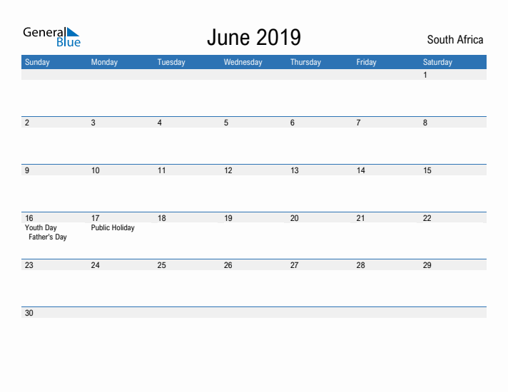 Fillable June 2019 Calendar