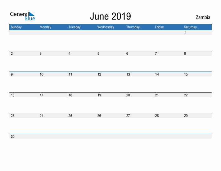 Fillable June 2019 Calendar