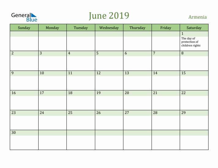 June 2019 Calendar with Armenia Holidays