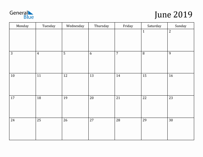 June 2019 Calendar