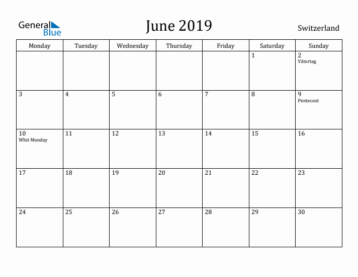 June 2019 Calendar Switzerland