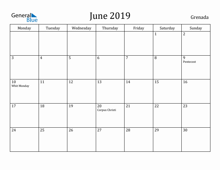 June 2019 Calendar Grenada