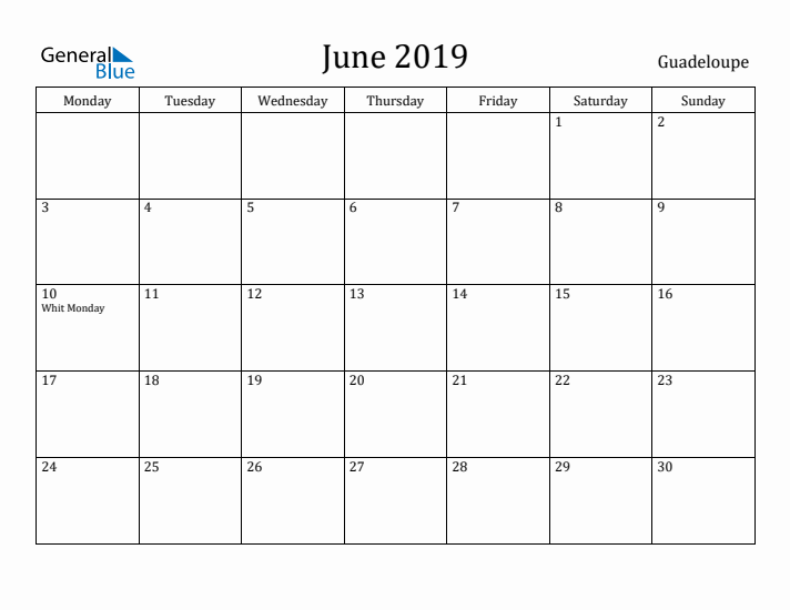 June 2019 Calendar Guadeloupe