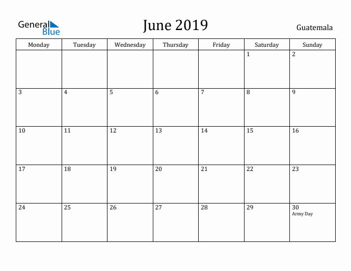 June 2019 Calendar Guatemala