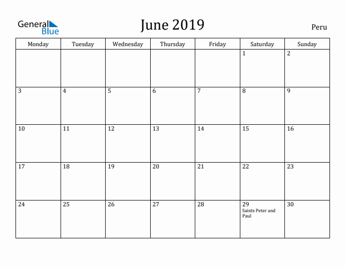 June 2019 Calendar Peru