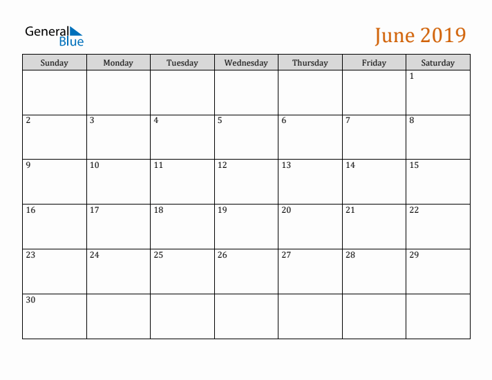 Editable June 2019 Calendar