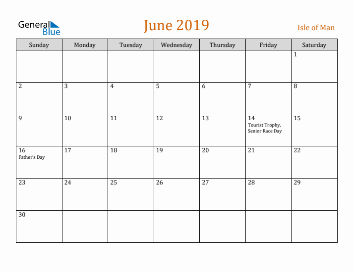 June 2019 Holiday Calendar with Sunday Start