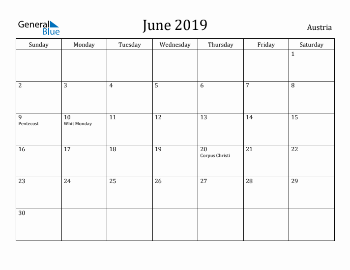 June 2019 Calendar Austria