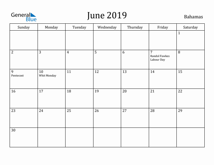 June 2019 Calendar Bahamas