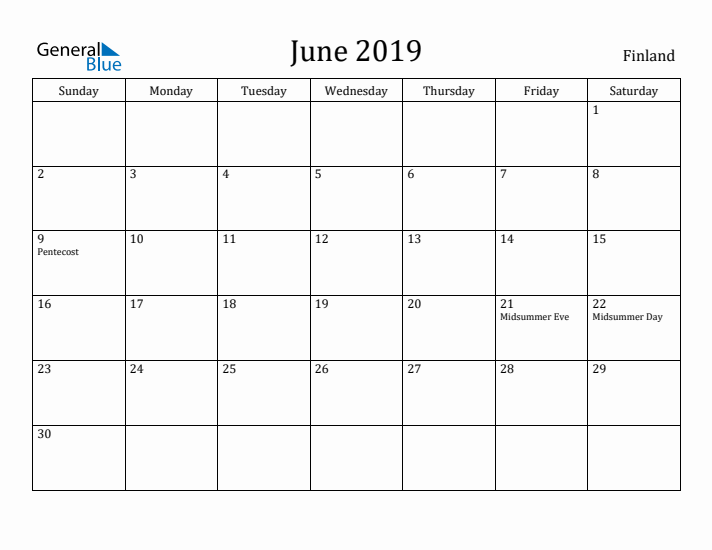 June 2019 Calendar Finland