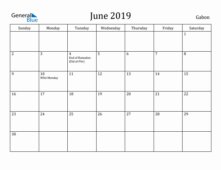 June 2019 Calendar Gabon