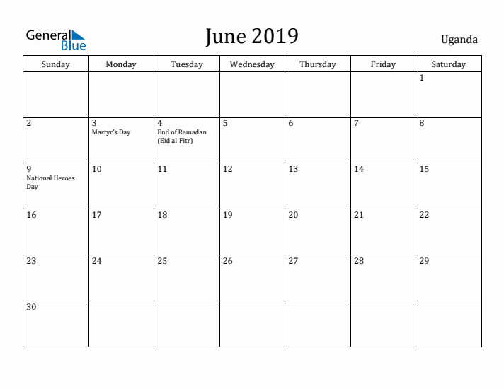 June 2019 Calendar Uganda