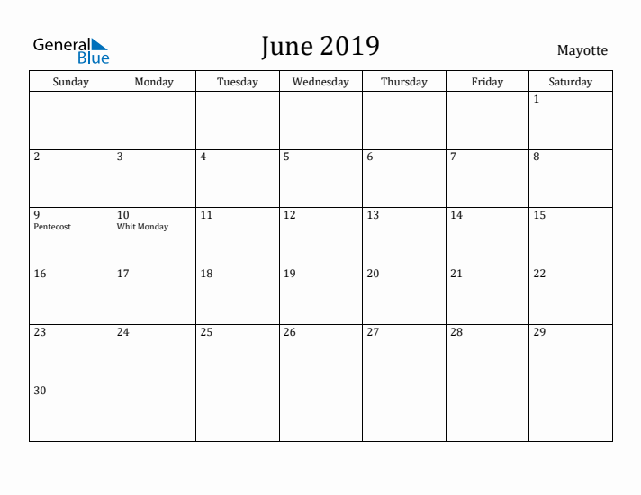 June 2019 Calendar Mayotte