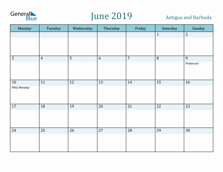 June 2019 Calendar with Holidays