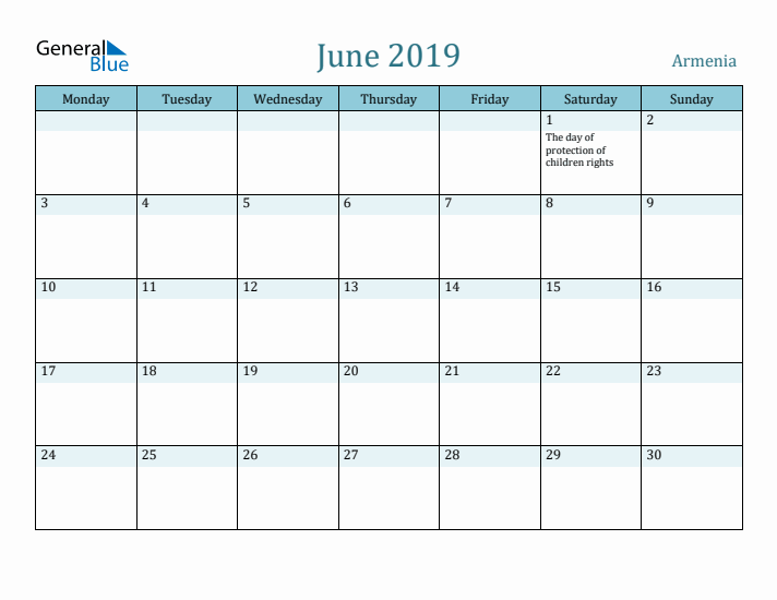 June 2019 Calendar with Holidays