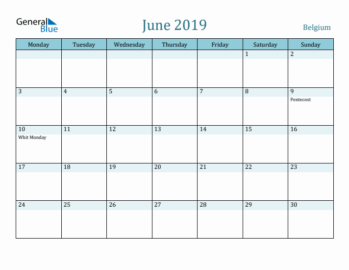 June 2019 Calendar with Holidays