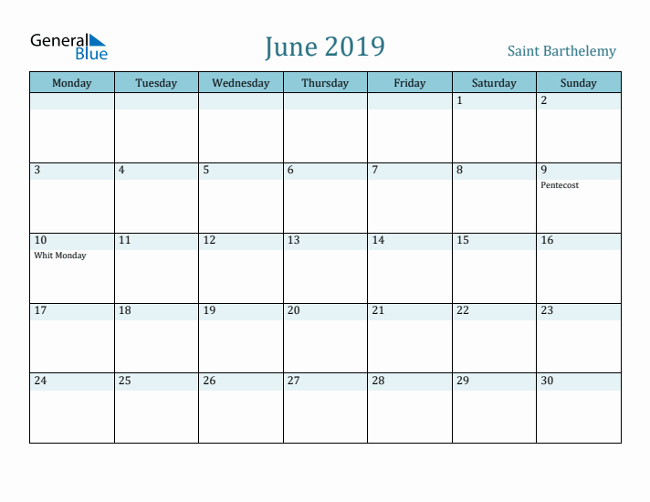 June 2019 Calendar with Holidays