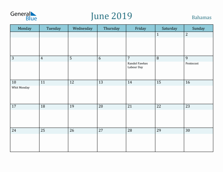 June 2019 Calendar with Holidays