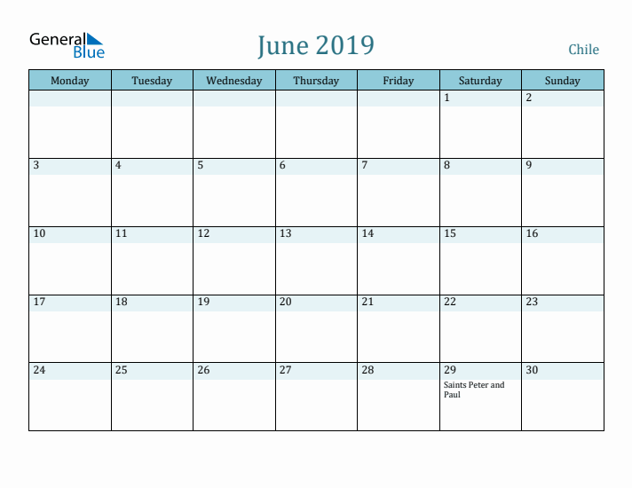 June 2019 Calendar with Holidays