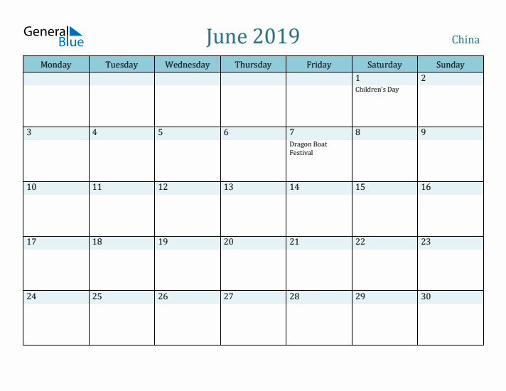 June 2019 Calendar with Holidays