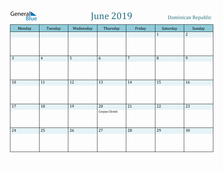 June 2019 Calendar with Holidays