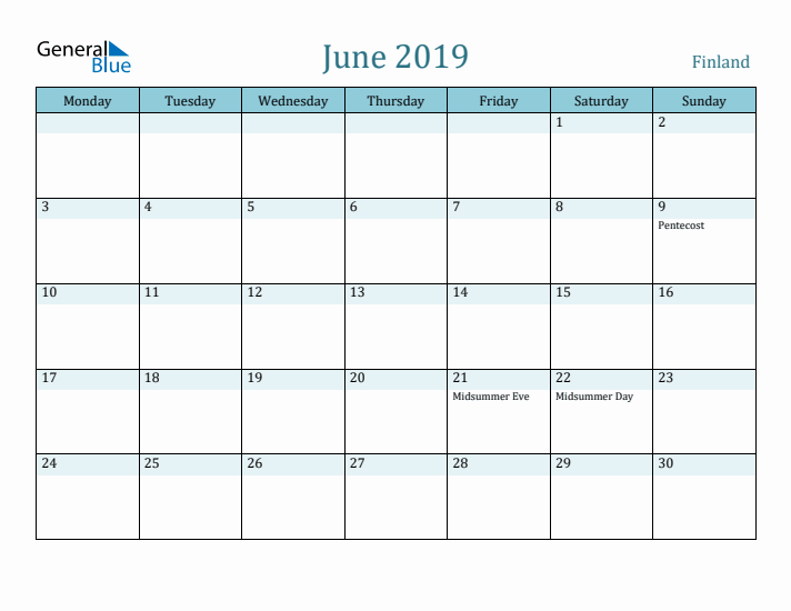 June 2019 Calendar with Holidays