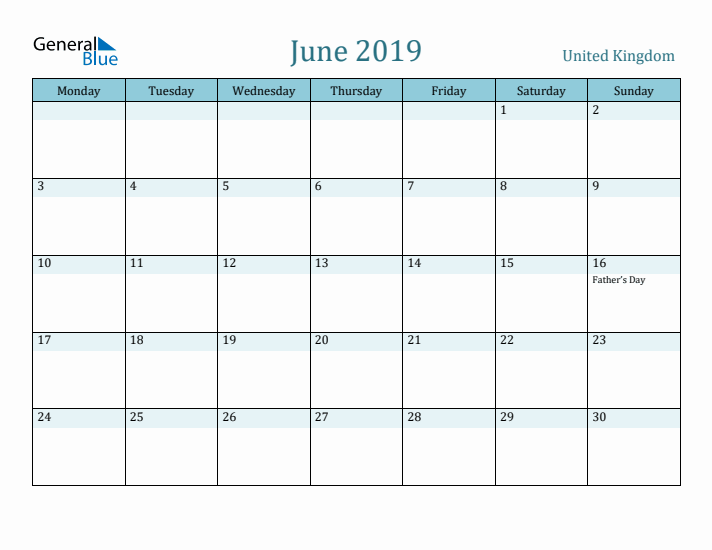 June 2019 Calendar with Holidays