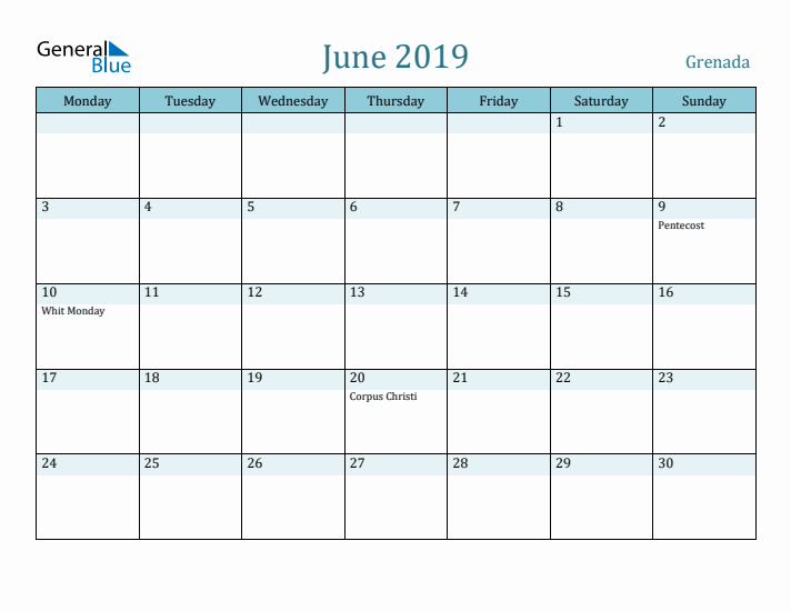 June 2019 Calendar with Holidays