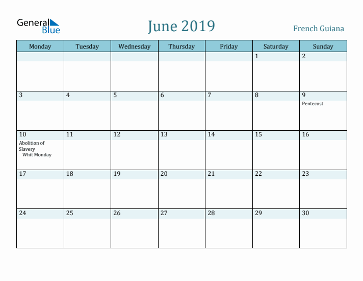 June 2019 Calendar with Holidays