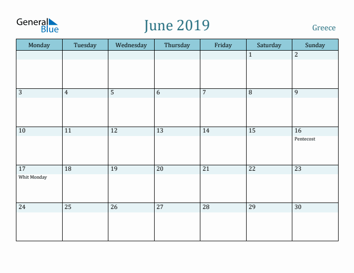 June 2019 Calendar with Holidays