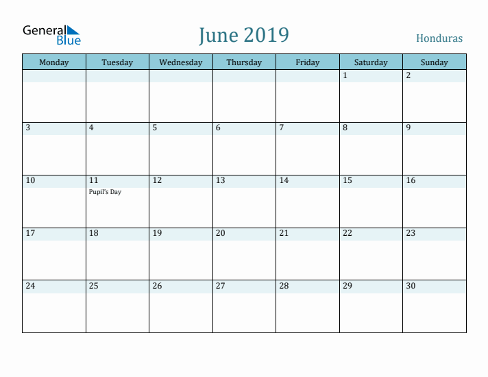 June 2019 Calendar with Holidays