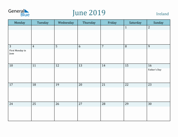 June 2019 Calendar with Holidays