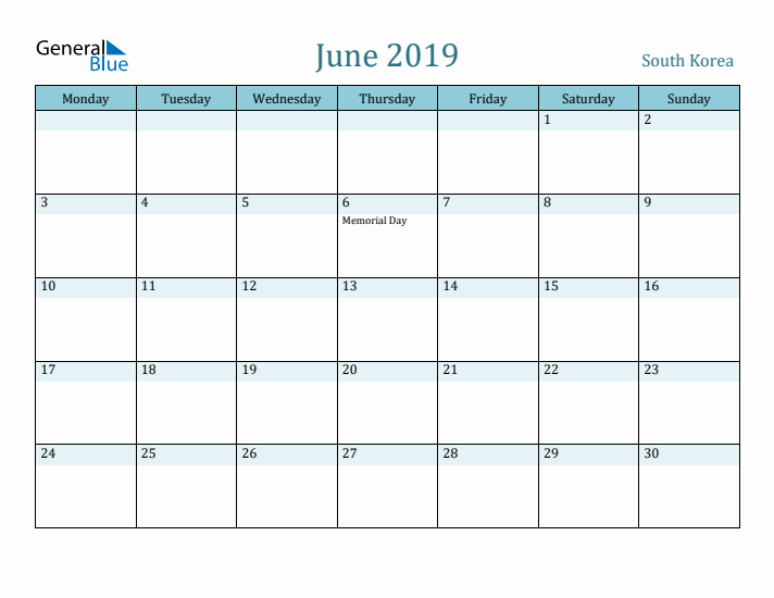 June 2019 Calendar with Holidays